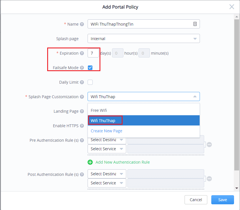 Tạo Policy cho chiến dịch WiFi Marketing