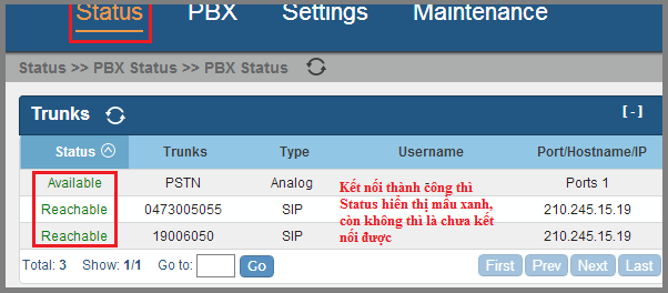 Trạng thái kết nối
