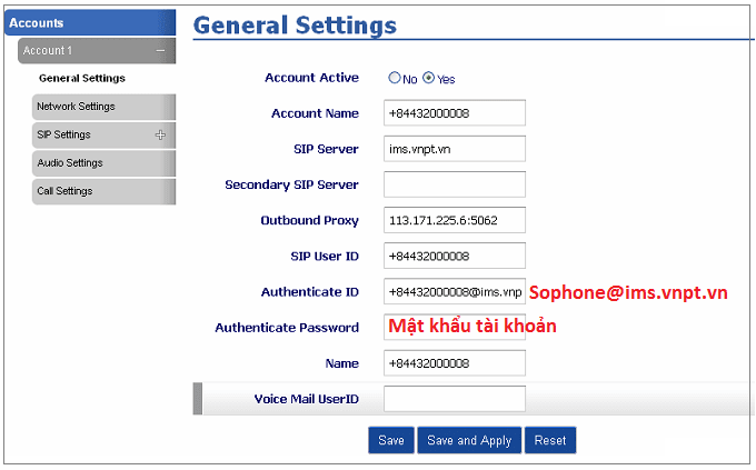 Khai báo tài khoản IMS VNPT vào điện thoại IP Khai báo tài khoản IMS VNPT vào điện thoại IP