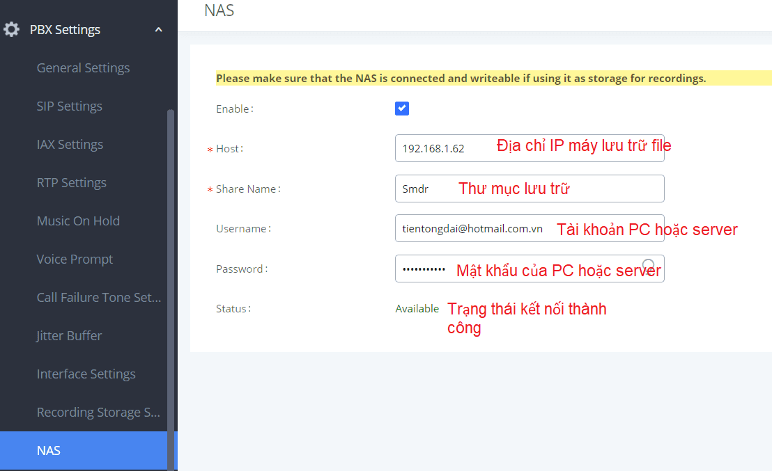 Video hướng dẫn cài đặt chế độ NAS và Email cho tổng đài IP Grandstream