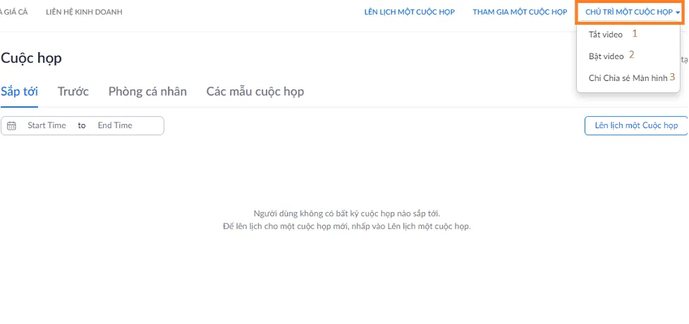 Tùy theo nhu cầu của người chủ trì mà chọn bật/tắt camera hoặc chỉ chia sẻ màn hình.