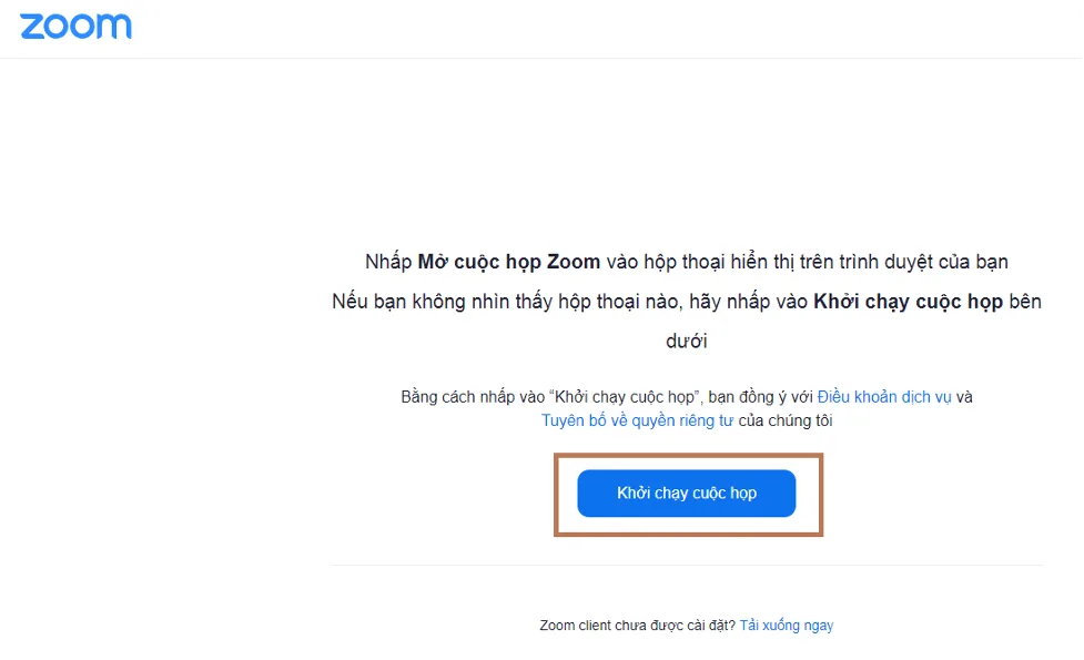Xác nhận mở cuộc họp bằng cách nhấn Khởi chạy cuộc họp.