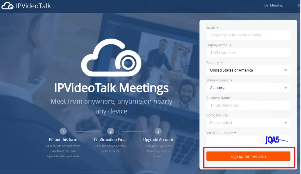 Chọn Sign up for free plan sau khi điền đầy đủ các thông tin cá nhân.