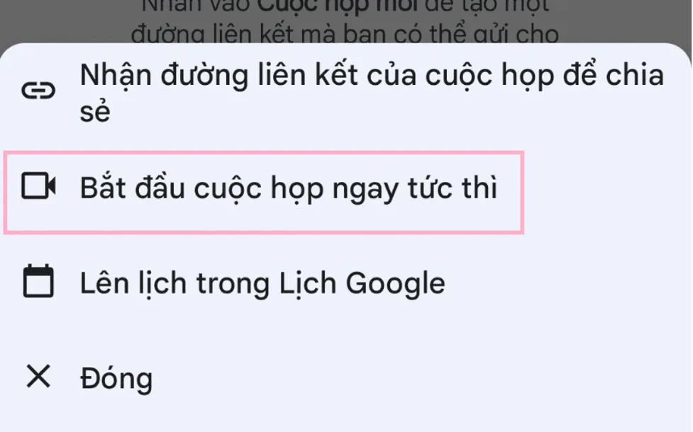 Chọn Bắt đầu một cuộc họp tức thì.