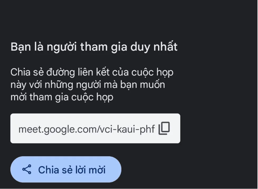 Copy link phòng để gửi đến những người tham gia.