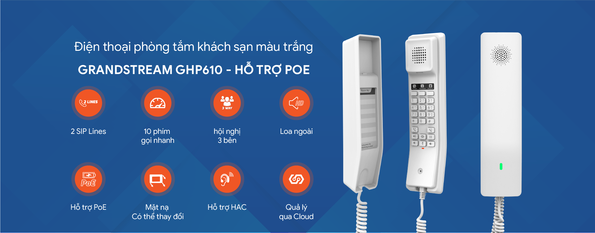 Điện thoại khách sạn GHP610 - PoE, 2 tài khoản Ship, 2 Line