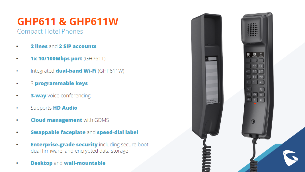 Điện thoại khách sạn GHP611 - PoE