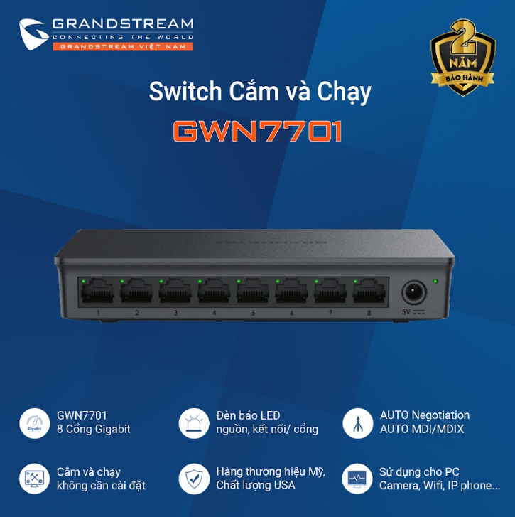 Switch Mạng 8 Cổng Gigabit Grandstream GWN7701