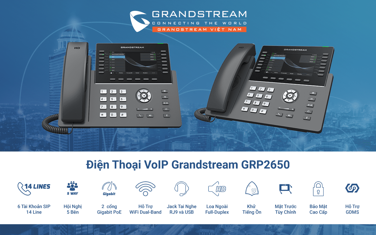 Điện thoại VoIP Grandstream GRP2650 cao cấp 14 lines, 6 SIP accounts