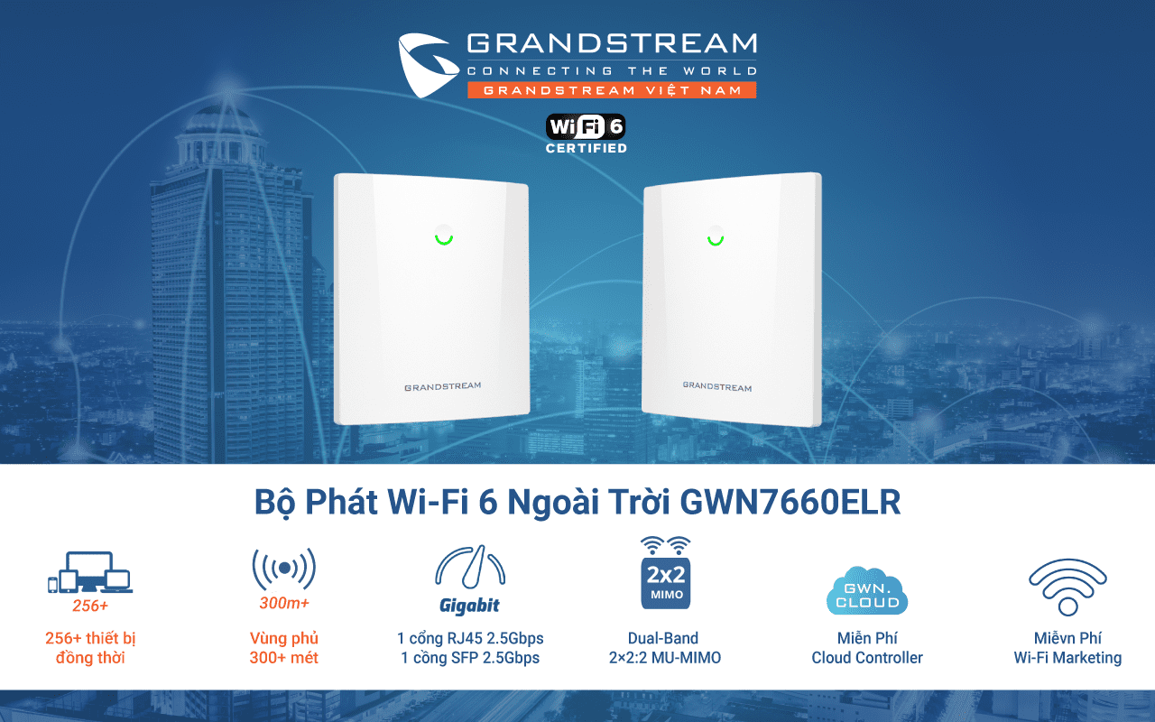 Bộ phát Wifi 6 ngoài trời AX3000 Grandstream GWN7660ELR