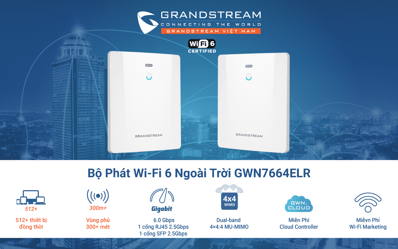 Bộ phát Wifi 6 ngoài trời AX6000 Grandstream GWN7664ELR