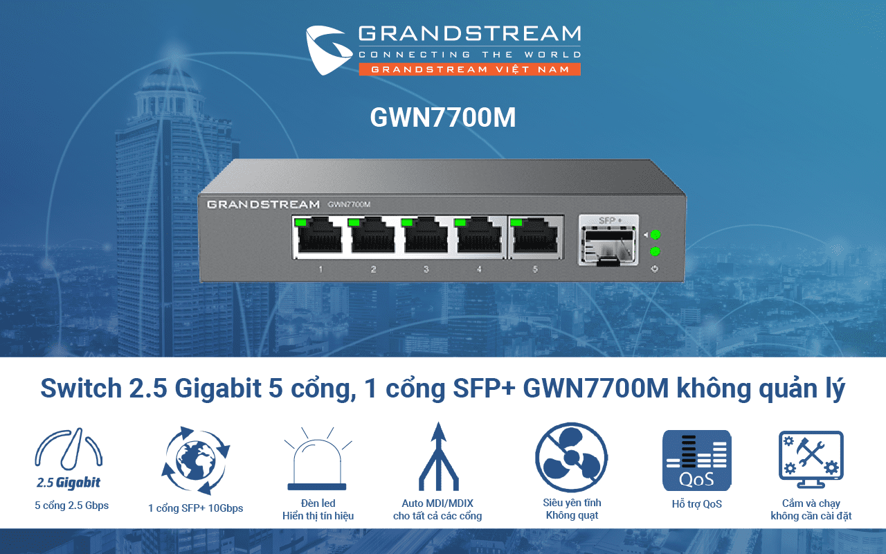 Switch 6 cổng không quản lý Grandstream GWN7700M