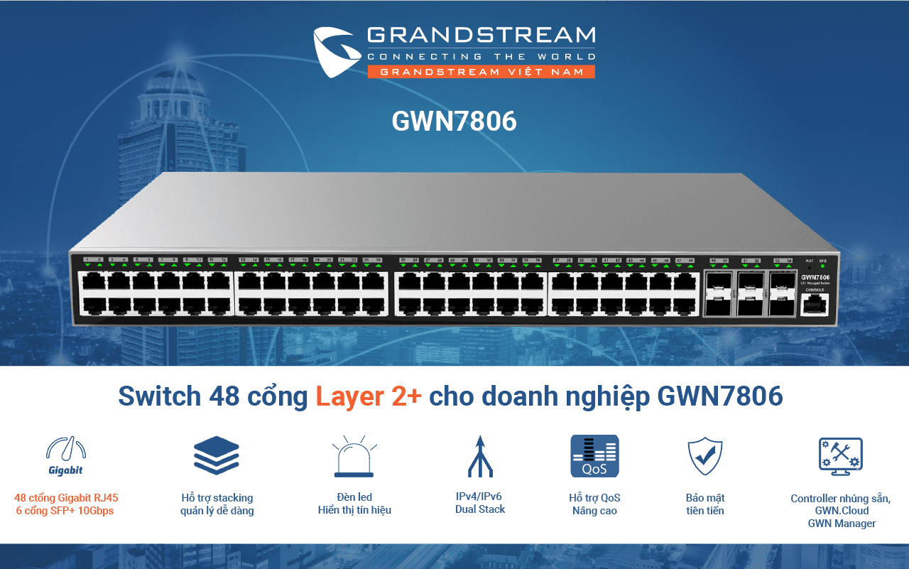 Switch 48 cổng Layer 2+ Grandstream GWN7806