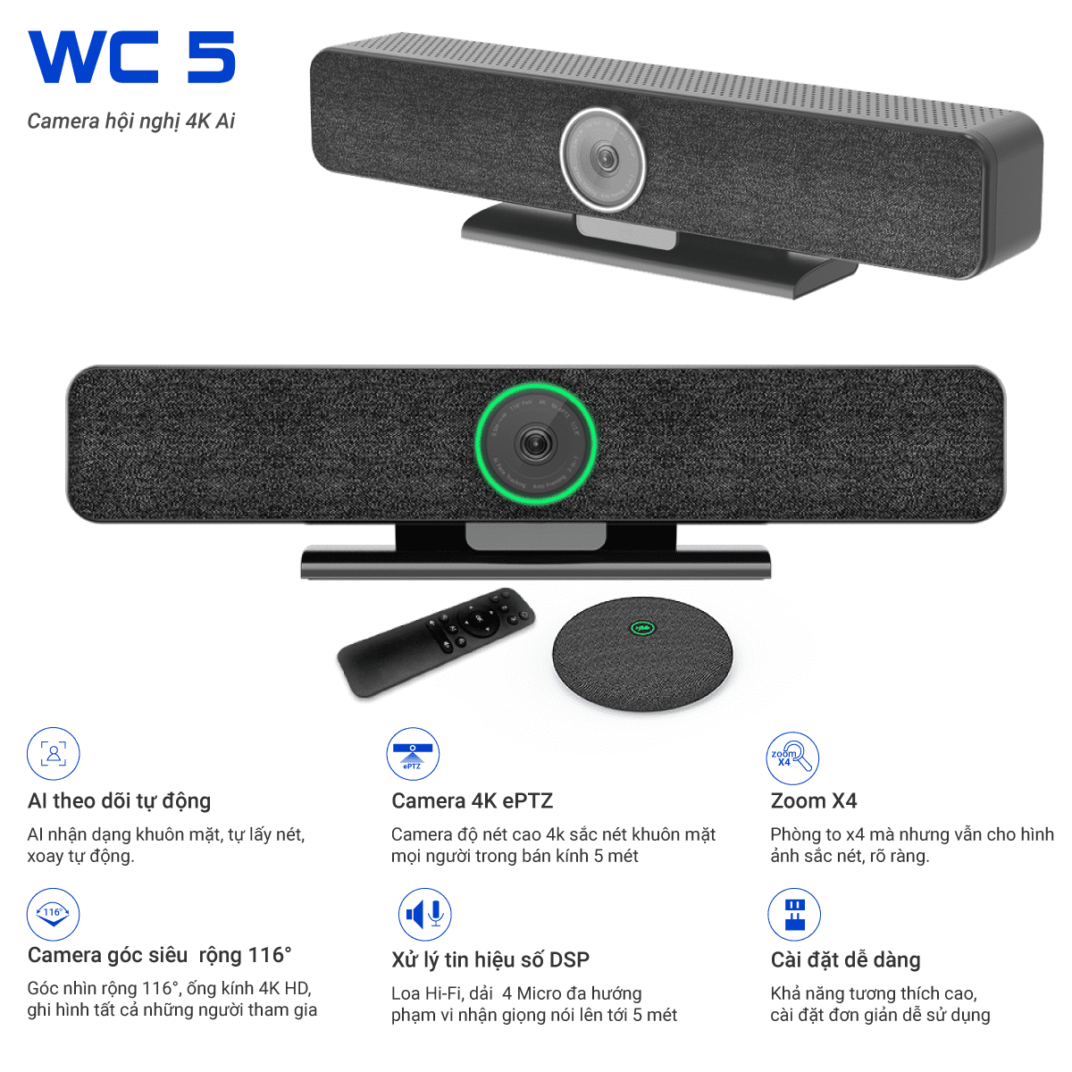 Webcam AI WC5 hỗ trợ tracking view người nói