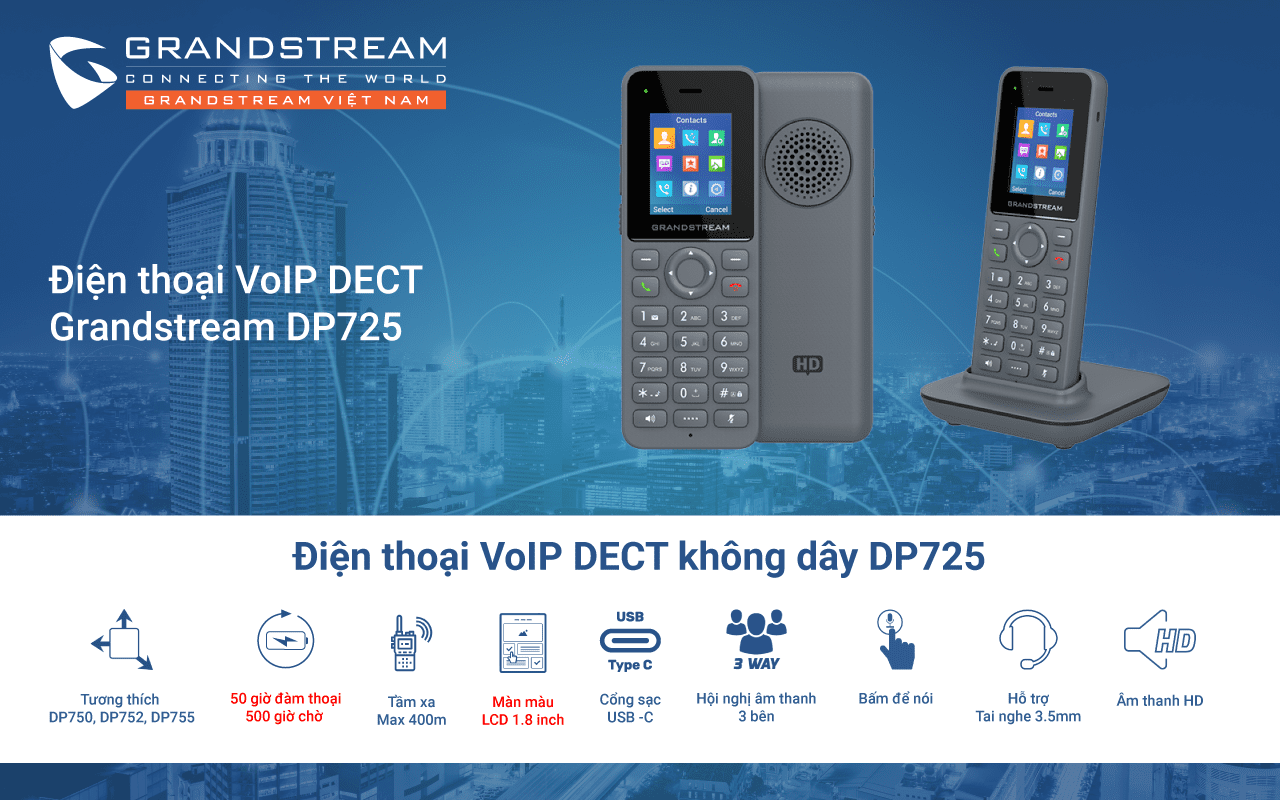 Điện thoại IP cầm tay không dây Dectphone DP725