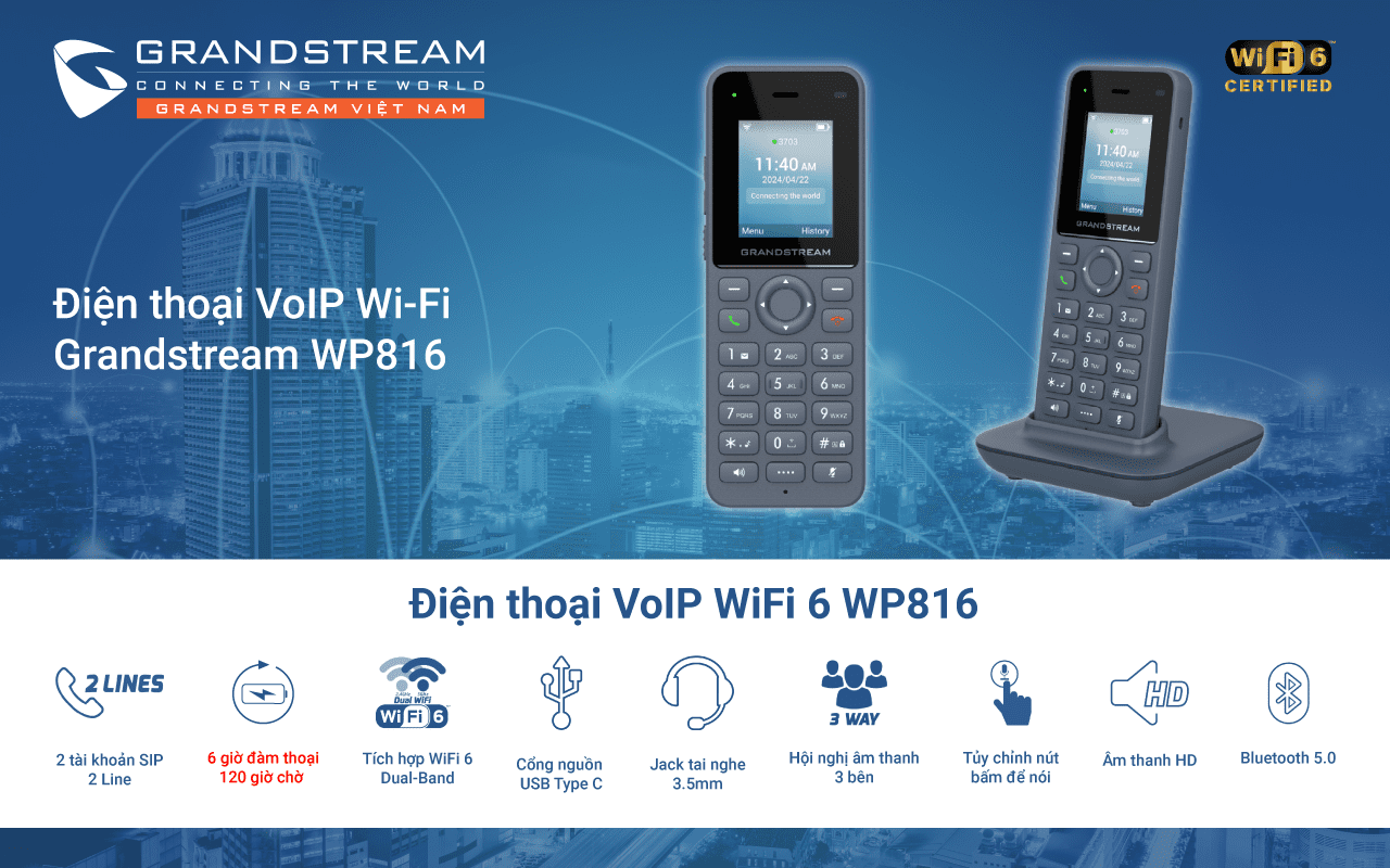 Điện thoại IP không dây wifi 6 Grandstream WP816