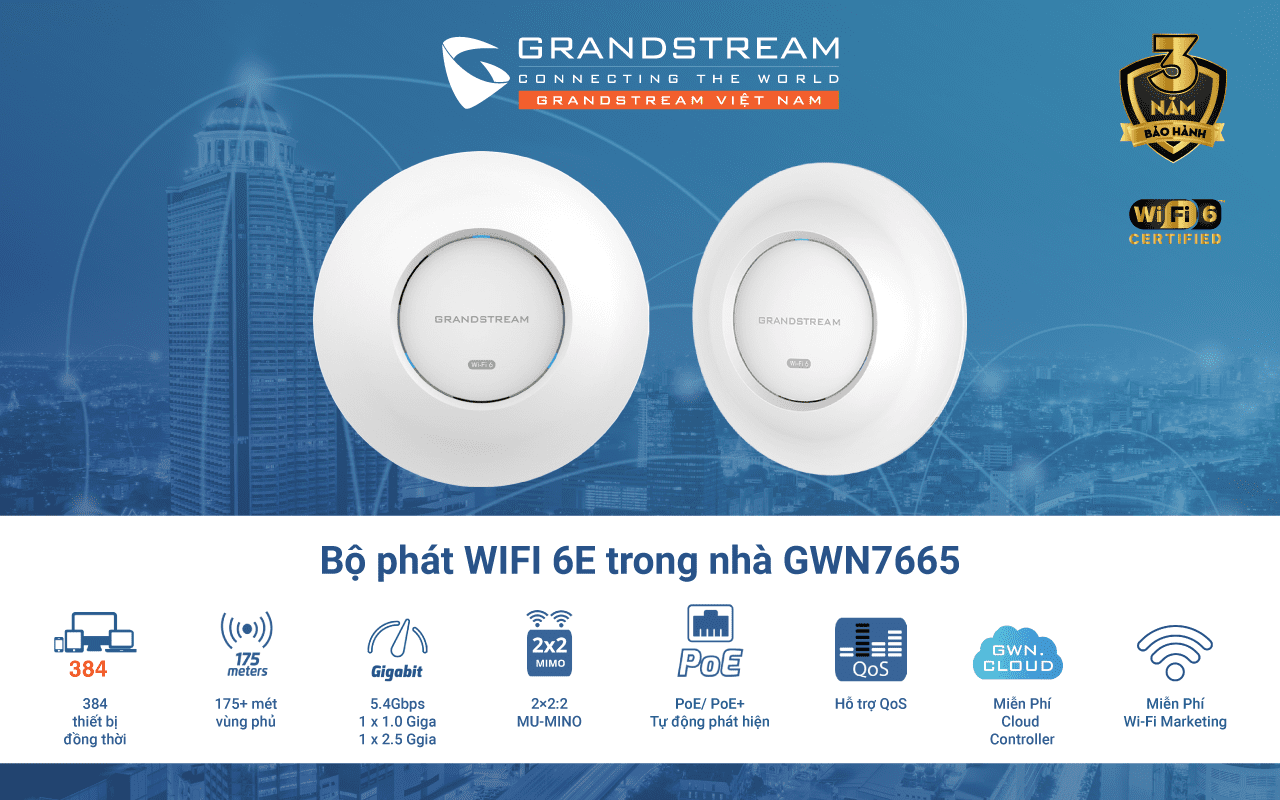 Bộ phát Wi-Fi 6 trong nhà Grandstream GWN7665