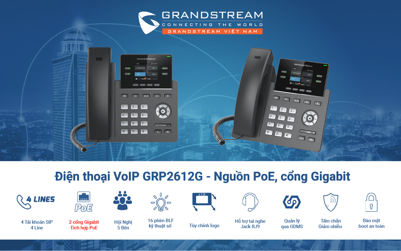 Điện thoại IP Grandstream GRP2612G 2 cổng GbE