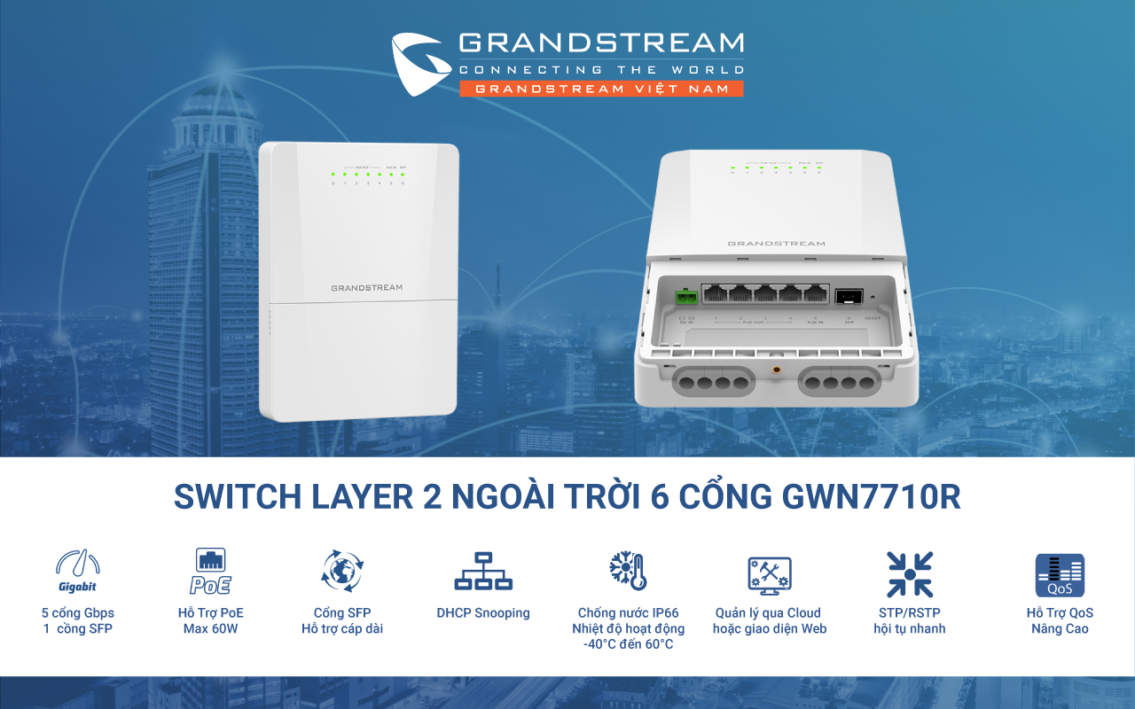 Switch Ngoài Trời 6 cổng Layer 2 Grandstream GWN7710R